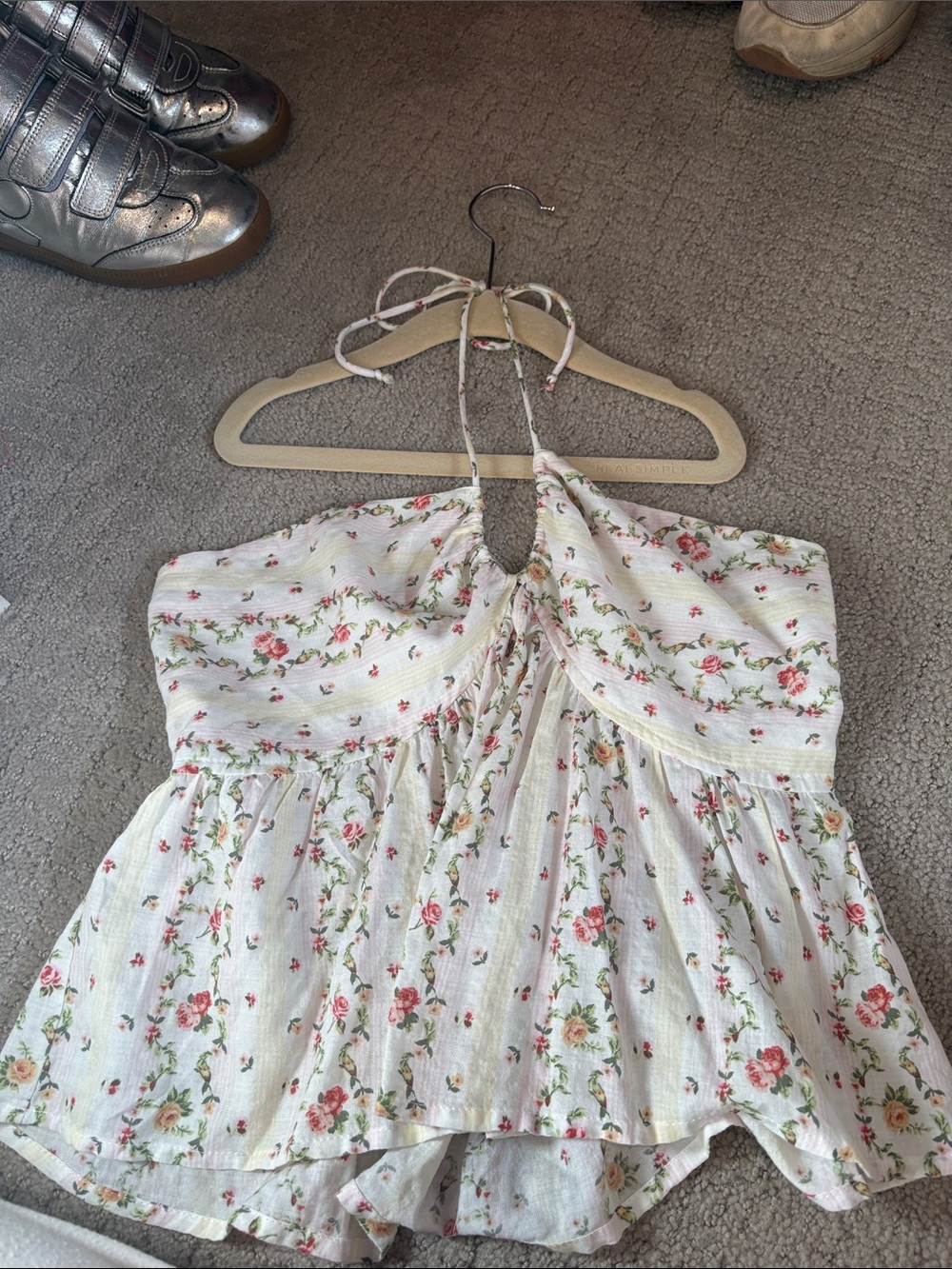 Floral White Halter Peplum Women's Top